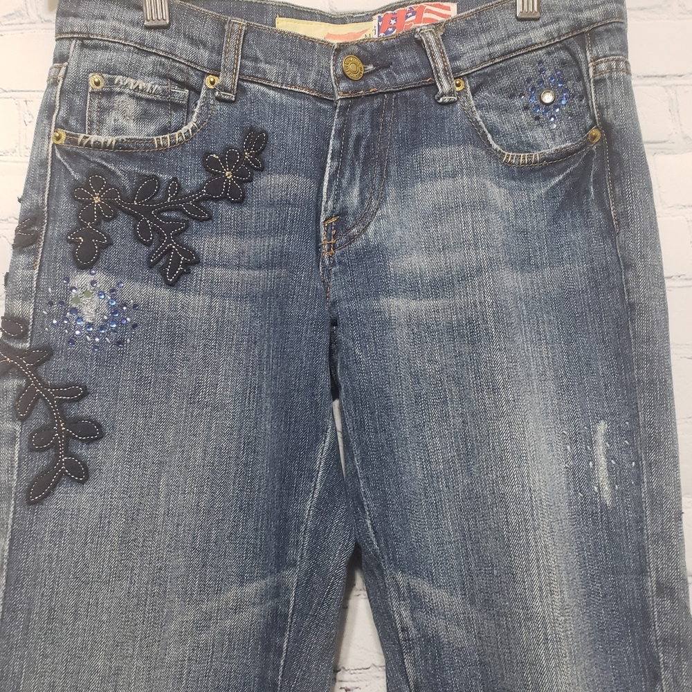7FAM Sz 28 Floral & Rhinestone Embellished Jeans - Picture 8 of 16